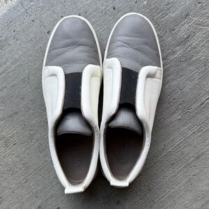 Vince Gray and White Slip-On Sneakers